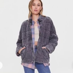 Forever 21 Quilted Zip-Up Jacket Charcoal size large